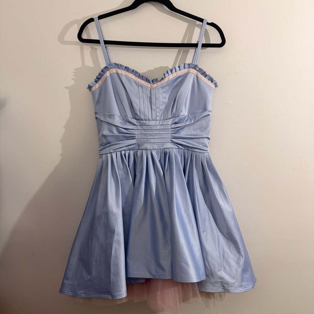 y2k betsey johnson blue satin pink tulle cocktail dress size 8